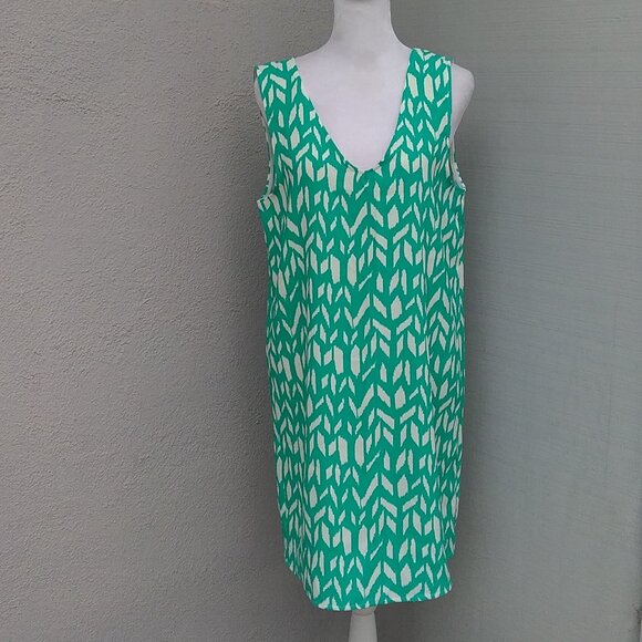 Anthropologie EVERLY Women's Shite Dress V Neck Green-White Printed Preppy  Med - Picture 6 of 6